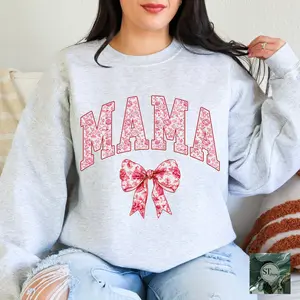 Pink Floral Custom name Bow Crewneck Sweater & Jogger Pants Sold Separately - Plus Size Options for Women's Clothing - Womenswear Comfort Crewneck Fleece Sweatshirt