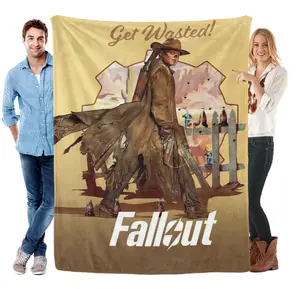 Retro Western Cowboy Desert Flannel Throw Blanket, Ultra Soft Cozy Fleece Blanket with Vintage Game Style Art, All-Season Blanket for Gamers, Man Cave & Bedroom