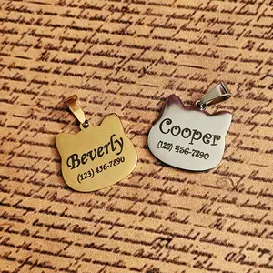Custom Cat Face Shaped ID Tag, Pet ID Tag, Kitten Tag Gift Metal Tag for Cat Collar