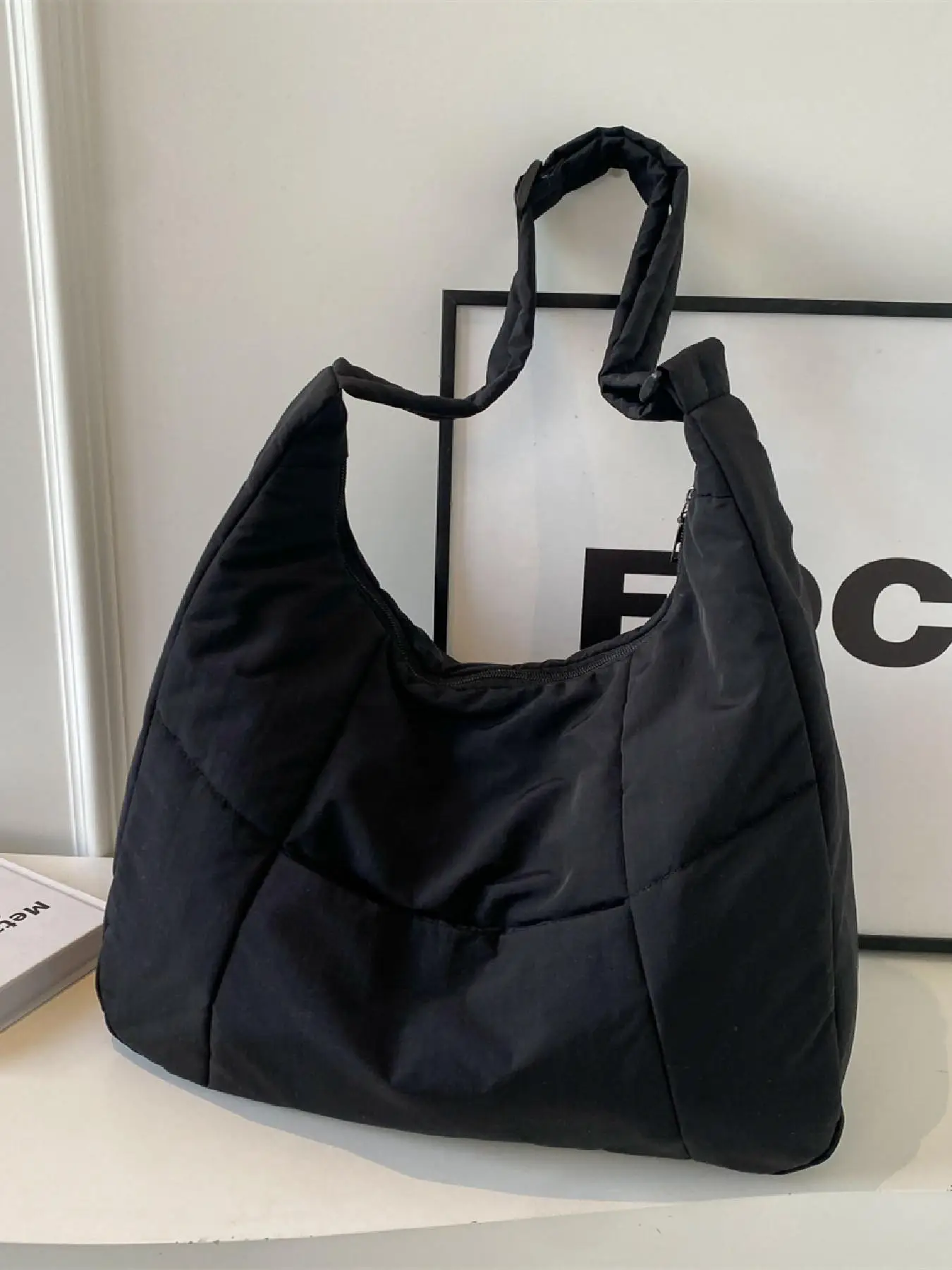 Women's Solid Color Quilted Zipper Shoulder Bag, Casual Large Capacity Crossbody Bag for Work & School, Casual Trendy Versatile High-quality Daily Com