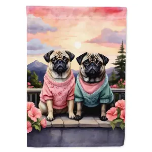 Pug Two Hearts Garden Flag Mailbox Flag Decorative Yard Flag Banner Outside Patio Artwork Yard Flower Beds, Garden Size, Multicolor