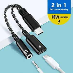 USB C to 3.5mm Audio Adapter, PD Fast Charging USB C to 3.5mm Headphone Jack, USB-C Male to Female Aux & Type C 2 in 1 DAC Sound Cable, Super Fast Charging