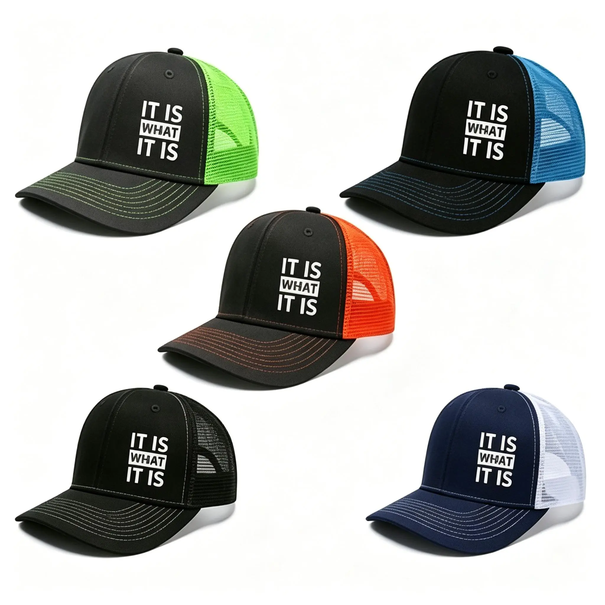 IT IS WHAT IT IS Printed Mesh Trucker Hat – Adjustable Breathable Baseball Cap – Unisex Sun Protection Hat for Casual Outdoor Beach Hiking Daily Wear