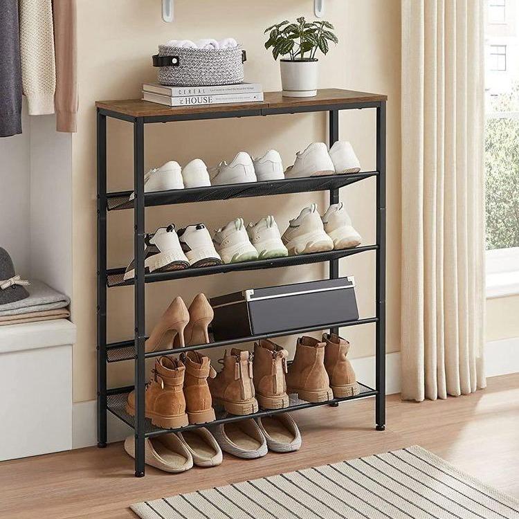 SONGMICS HOME Shoe Rack for Entryway, Shoe Storage Shelves, 16-20 Pairs Shoe Organizer, with Sturdy Wooden Top and Steel