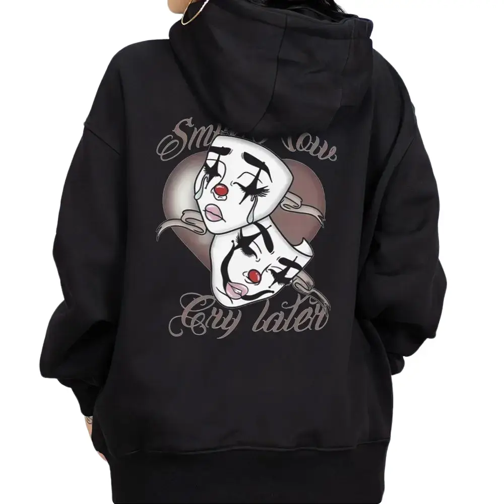 Smile Now Cry Later Unisex Cotton Chicano Streetwear Graphic Hoodie & Crewneck Sweatshirt - Lowrider Chicana Art, Cholo Gangster Outfit, Soft Fabric Hoodie for Men SMCL 1
