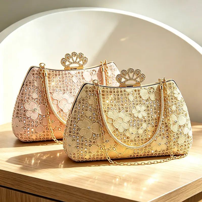 Women's Organized Multi-Compartment Glitter Sequin Clutch Purse - Versatile Chain Bag with Crown Clasp, 2026 Elegant Bling Evening Accessory for Wedding, Cocktail Events