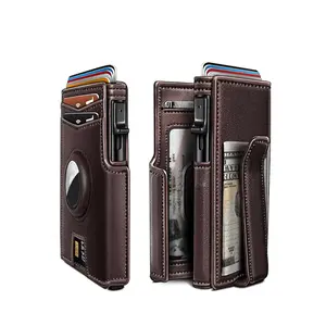 Men's Small Wallet Metal Automatic Card Holder ID Case Rfid Anti-Theft Credit Card Clip Airtag Compatible Lost Prevention Purse