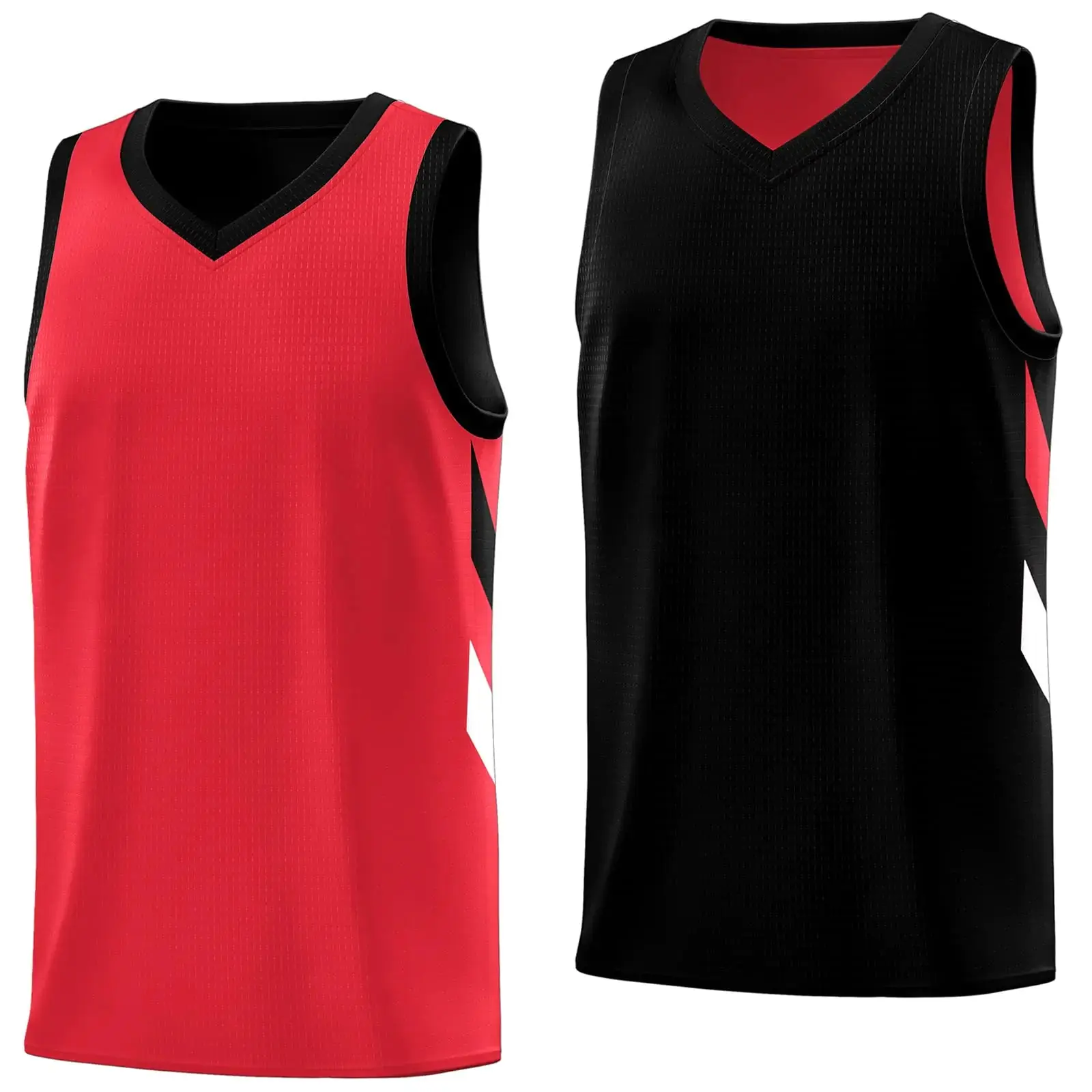KXK Mens Blank Reversible Basketball Jersey Team Uniform Athletic Hip Hop Basketball Shirts S-4XL Red/Black