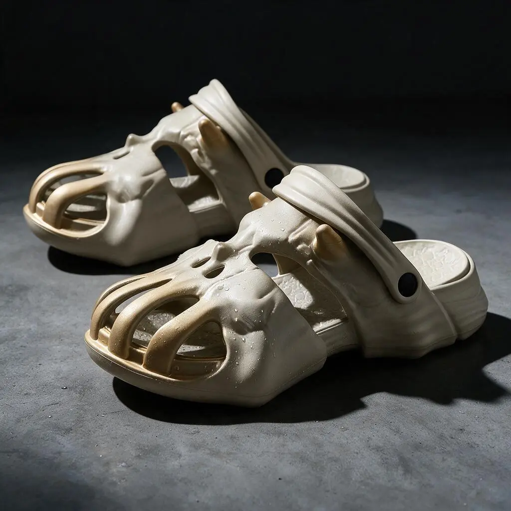 Statement Skeleton Sculpture Platform Slides Pressure Relief Massage Insole Slippers for Daily Life Activities and Backyard Outdoor Parties