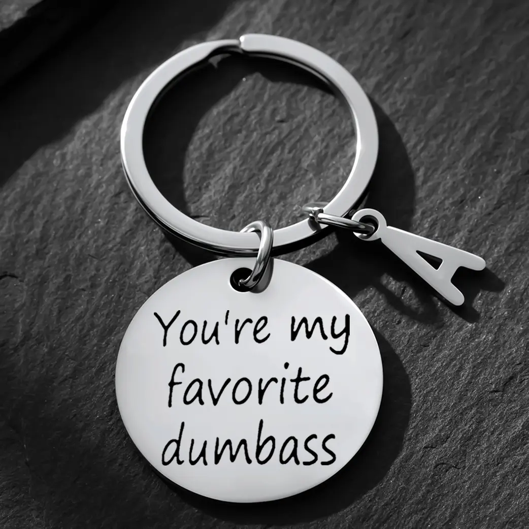 Stainless Steel Keychain with Funny Engraved Letters "You're My Favorite Dumbass" - Romantic Gag Gift for Boyfriend, Husband on Valentine's Day, Christmas Couple Intimacy Gift, Couple Intimacy Gifts