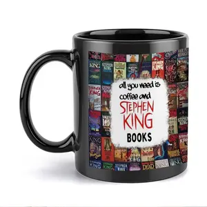 Stephen King Book-Themed Mug with Iconic Novel Titles (IT, Misery, Carrie) & Author Quote - Black Ceramic Coffee Cup for Hot Cold Drinks, Collectible Gift for Fans, Readers, Writers, Stephen King Collectibles