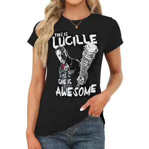 The Walking Dead  Women's round-neck short-sleeved T-shirt, slimming top for going out, sexy basic style T-shirt