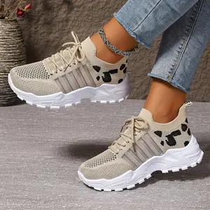 Stylish Leopard Print Platform Sneakers - Breathable Mesh Upper, Comfortable Low-Top Design, Lace-Up Closure, All-Season Rubber Sole, Perfect for Casual Fashion, Athletic Running, and Everyday Wear - Taizhou Origin