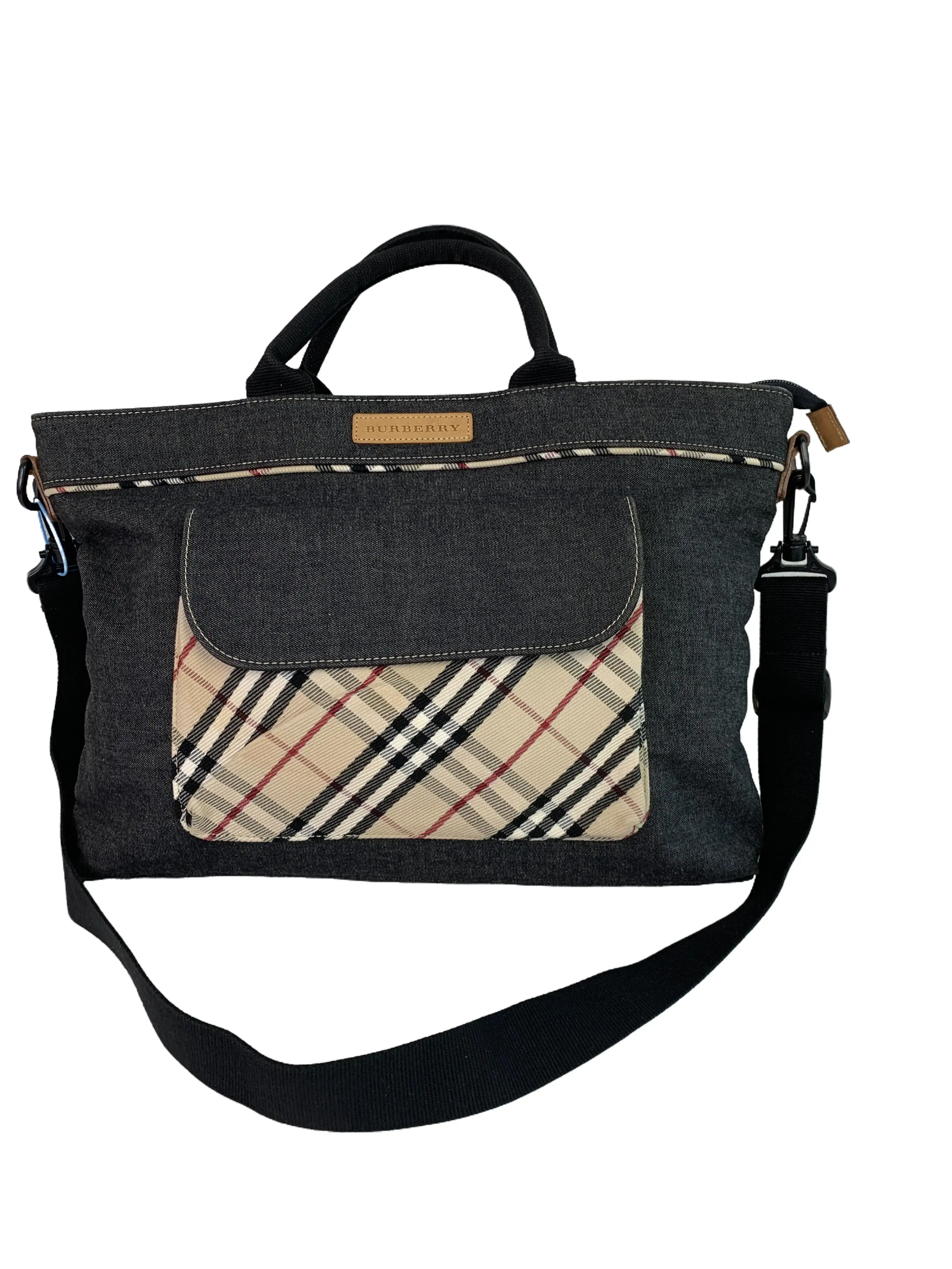 Pre-owned BURBERRY Denim Canvas Check Print Handbag Crossbody Bag/JJ08804270/4270