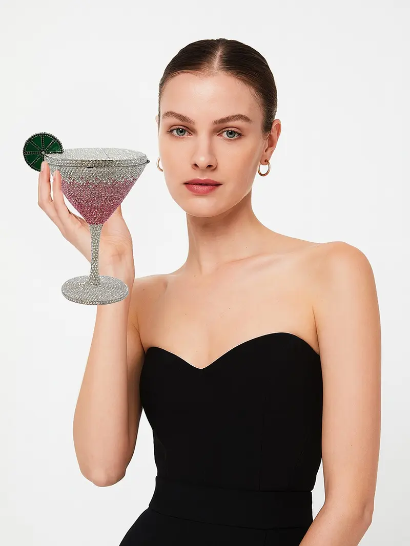 Luxury Goblet Shape Rhinestone Evening Bag for Women Glitter Crystal Clutch Purse Bride Wedding Handbag for Cocktail Party