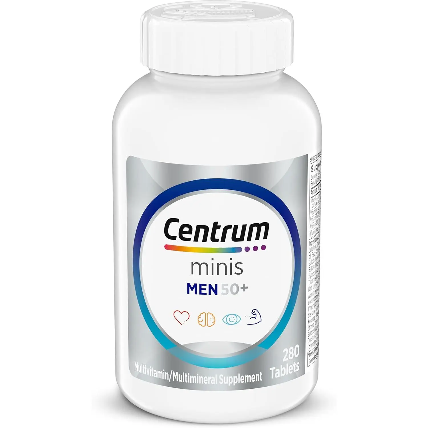 Centrum Men's 50 Plus Silver Mini Multivitamin Tablets - 280 Ct Multimineral Supplement for Adults with Cholecalciferol (Vit. D3), B-Vitamins, Zinc, Vitamin C, Eye Care, Brain Health Support, GMO Free, Memory & Cognition Support