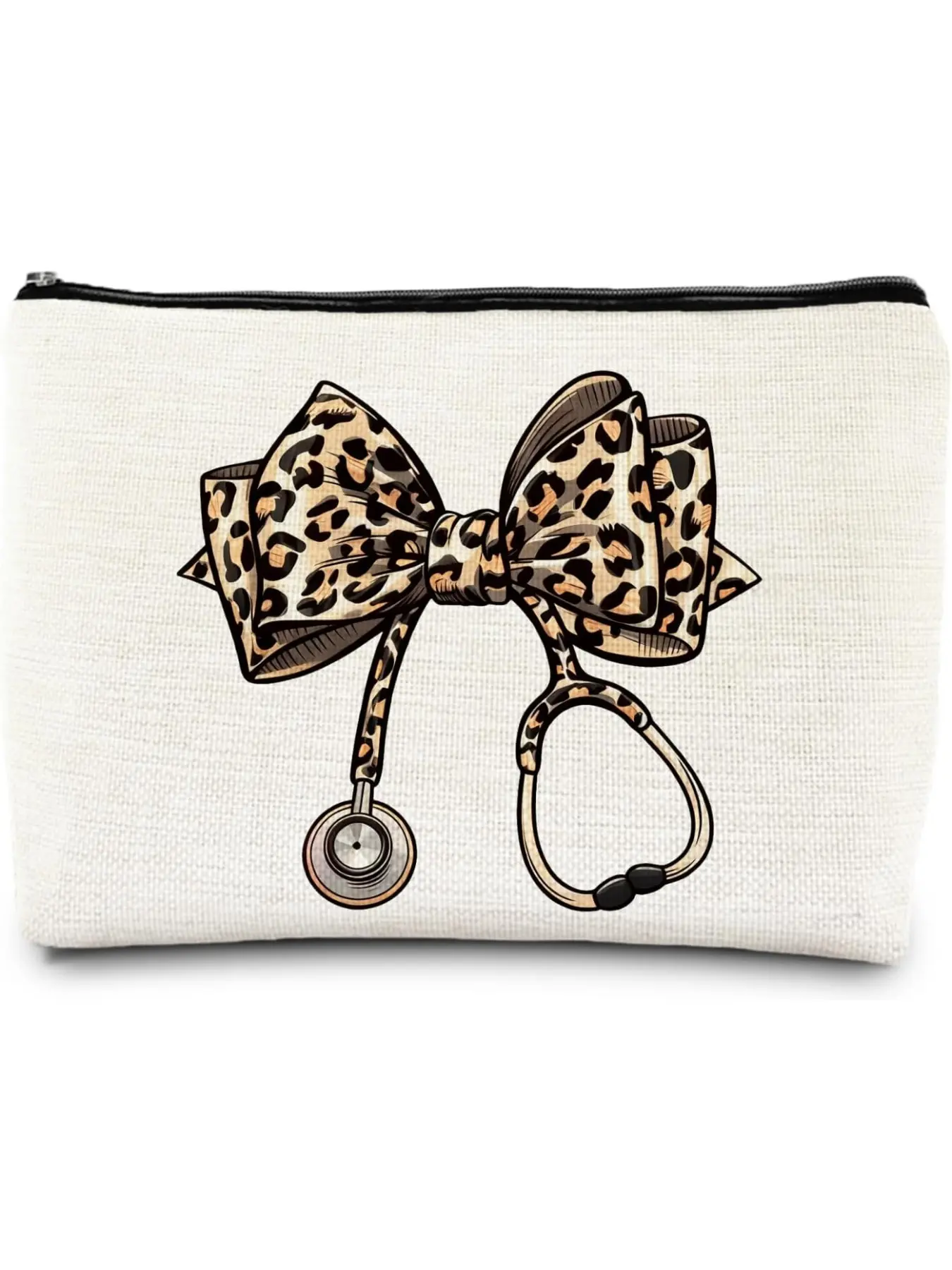 Coquette Leopard Bow Nurse Makeup Bag, Nurse Appreciation Gifts Cosmetic Bags for Women, Nursing Gifts, Nursing Medical Zipper Makeup Organizer Pouch Travel Toiletry Bag, Travel Beauty Bag