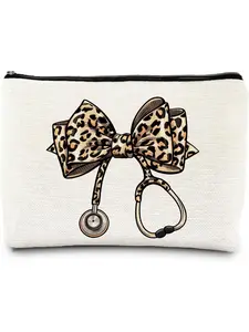 Coquette Leopard Bow Nurse Makeup Bag, Nurse Appreciation Gifts Cosmetic Bags for Women, Nursing Gifts, Nursing Medical Zipper Makeup Organizer Pouch Travel Toiletry Bag, Travel Beauty Bag