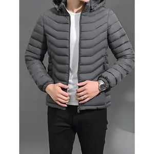 Fashion men's wear?? Men's Elegant Hooded Winter Coat - Full-Zip Insulated Jacket with Removable Hood, Padded Windproof Windbreaker, Polyester Insulation & Zippered Pockets, Navy Blue Casual Outerwear for Cold Weather (Hand Wash/D