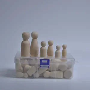 DIY Wooden Peg Dolls Set - Unpainted Craft Figures for Kids & Adults