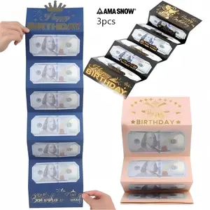 Ama Snow – 3-Pack Birthday Gift Card & Keepsake Envelope Set – Premium Black & Gold Coated Card Holder for Women, Men, Teen Girls & Boys – Elegant Envelope Set for Birthdays, Weddings, Graduation