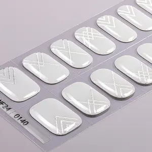 16pcs French Half-Cured Gel Nail Strips, Self-Adhesive Full Set, UV Lamp Required, Easy to Apply and Remove, DIY Nail Art Design for Women and Girls, Stick on Nails