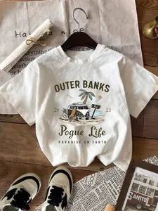 Outer Banks Pogue Life Paradise On Earth Graphic T-Shirt, Vintage Beach Van Surf Print Tee, Oversized Comfort Colors Shirt, Retro Coastal Vacation Style Short Sleeve Top, Boho Beachy Cotton Tee for OBX Fans and Summer Travel Outfits