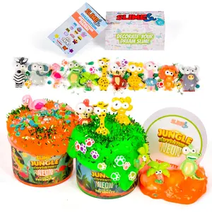 ToysButty 2 Slime Pack Neon Slime Kit for Girls Boys, Create with Kids Jungle Adventure Theme, Premade Slime Making kit, 8 Slime Accessories, 2 Big Slime Charms Putty Set Toy Slime Kits
