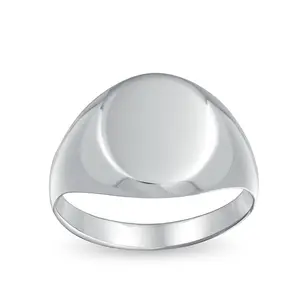 Basic Initial Monogram Sterling Silver Ring Men Oval Signet
