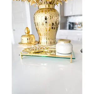 Gold Footed Vanity Mirror Tray