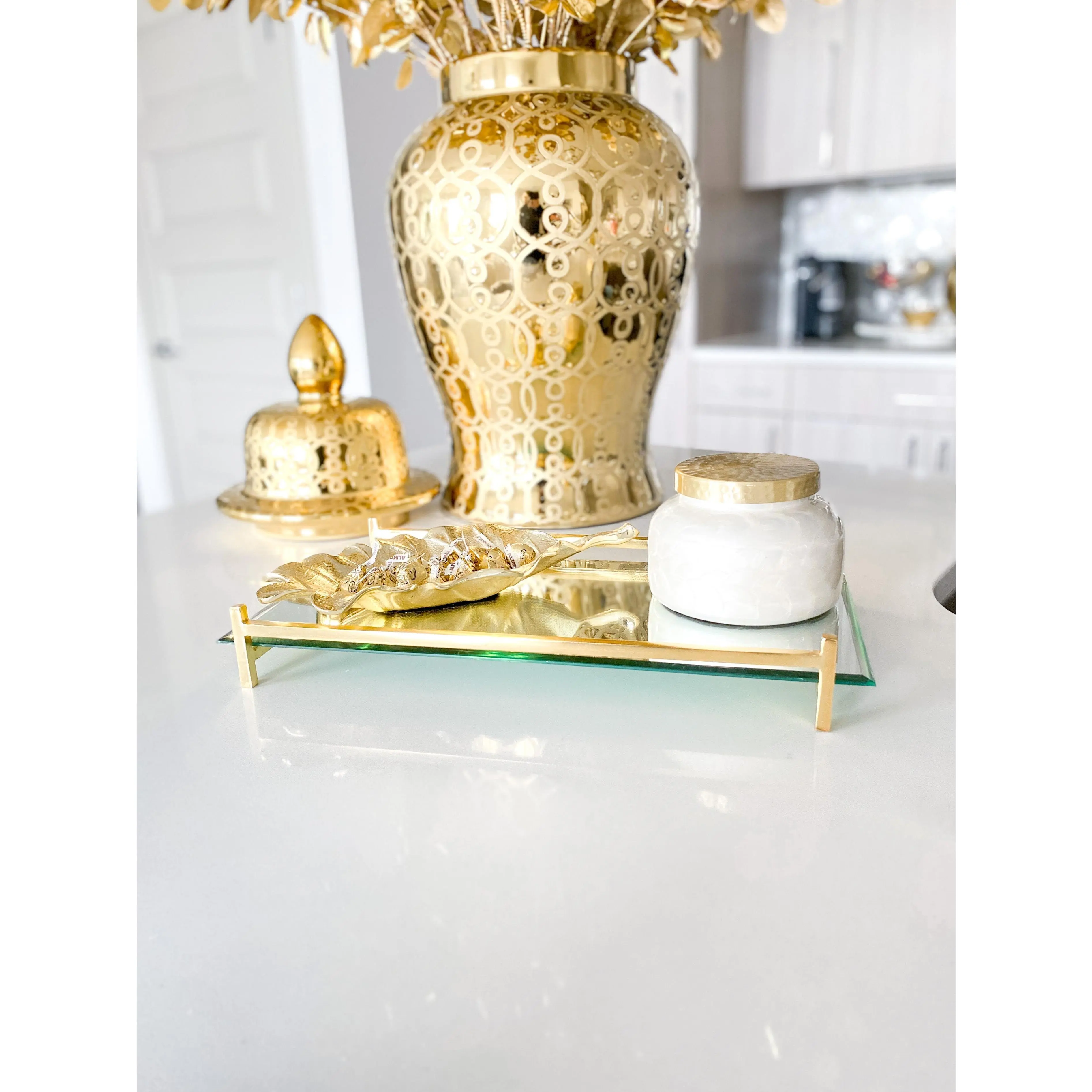 Gold Footed Vanity Mirror Tray
