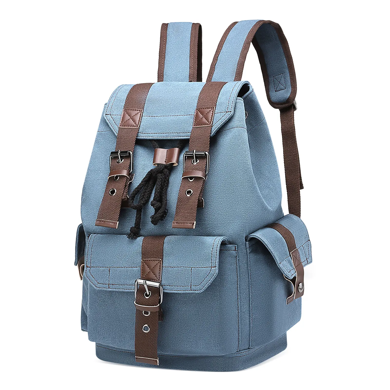 SUIKIHUM Vintage Canvas Backpack for Men Women, Durable Casual Daypack, Large Capacity Travel Rucksack Fits for Hiking and Daily Use (Blue)