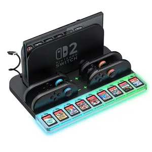 JORREP Charging Dock Storage Base for Switch 2 JoyCon Controllers 9 Game Card Slots Ambient Lighting All-in-one Charging Station Storage Stand Organizer with USB Charging Cable