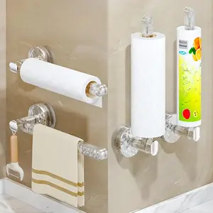 Drill-Free Suction Cup Paper Towel Holder, 11.4" Clear Acrylic Wall Mount Dispenser for Kitchen Under Cabinet & Bathroom