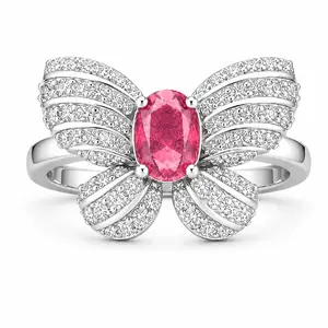 Fairycore 925 Sterling Silver Pink Butterfly Ring | Sparkling CZ Statement Jewelry | Coquette Aesthetic Gift