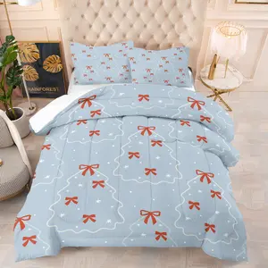 The Christmas tree and bow patterned blanket, with soft and comfortable printed bedding, creates a warm festive atmosphere and is perfect for bedroom decoration in homes. It includes 1 blanket and 1 or 2 pillowcases without a core