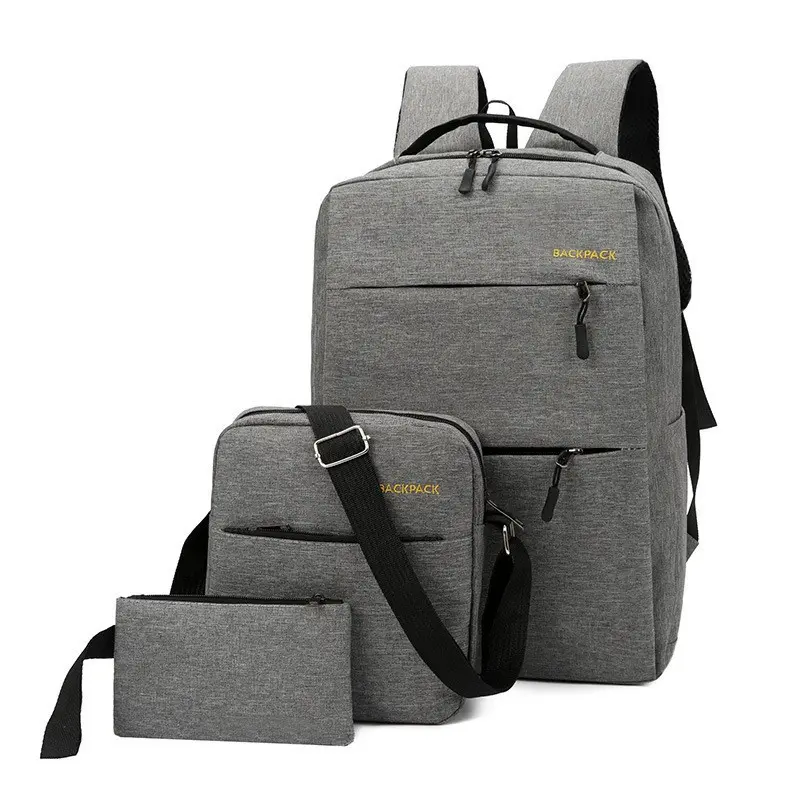 Men's Stylish 3-Piece Multifunctional Laptop Backpack Set - Crossbody Bag & Pouch Included, Versatile Storage Solutions for Business Meetings & Weekend Trips