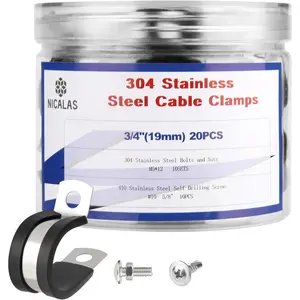 50pcs 3/4 Inch Stainless Steel Cable Clamps with Stainless Screws, Rubber Coated Cushioned Insulated Clamps for Automotive Cable Wire and Pipe