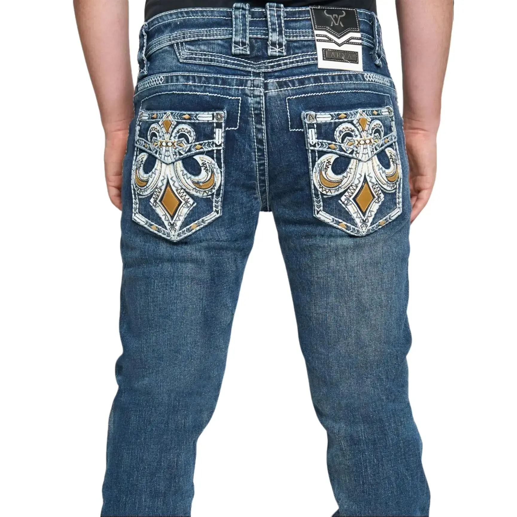 Arya jeans Men's Classic Western Jeans, 100% Cotton Stretch Denim with a Comfortable Fitted Mid-Waist, Style 08 for Timeless Menswear and Western Elegance, Pants, Pocket, Md Blue, Casual, Western Look