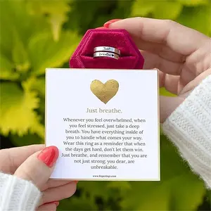 Just Breathe Ring for Women - Adjustable Inspirational Heart Ring with Stainless Steel and Spiral Wrap - Healing Jewelry for Women