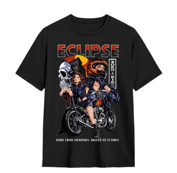 Eclipse Born To Ride Motorcycle Graphic Tee | Biker Skull Vintage T-Shirt | Gift For Motorcycle Enthusiasts Men Women