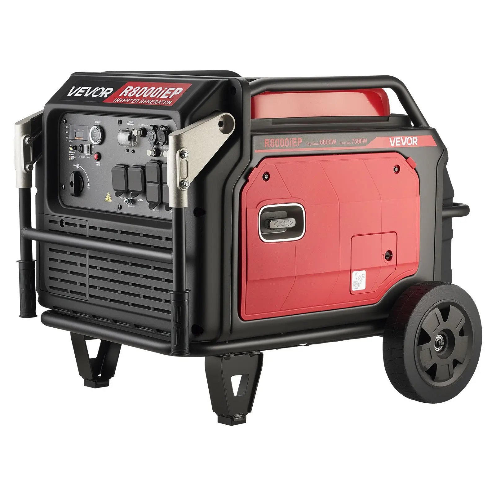 VEVOR Inverter Generator, 10000W Peak Watt 6800W Operating Watt Quiet Inverter Generator, Remote Start Inverters Generators for Home Outdoor, Gas Powered, Stable Power, CO Sensor, RV Ready 1A 2.1A Outlets, Long Run Time