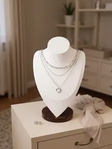 Silver Plated Layered Choker Necklaces for Women, Stackable Stacked Stacking Layering Dainty Silver Plated Necklace Beach Circle Paperclip Pendant Chain Necklaces Trendy Jewelry Set for Women