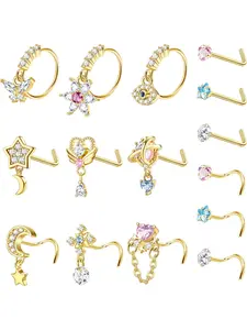 15Pcs 20G Nose Rings Studs-316L Surgical Steel Nose Studs Hoop Nose Ring for Women Men Nose Rings Stud Hypoallergenic Nose/Body Piercing Jewelry