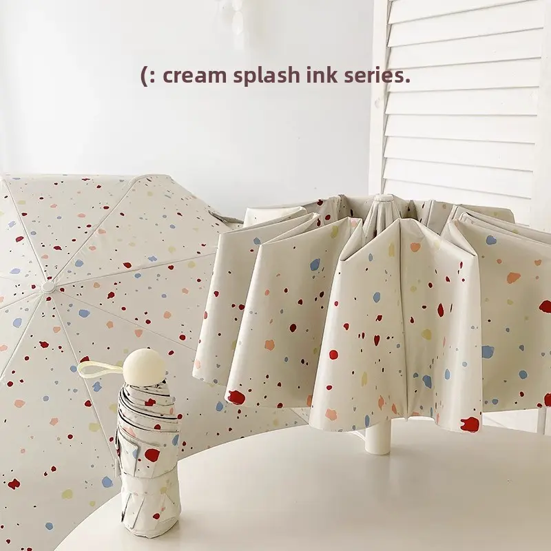 Women Foldable Cream Ink UV Sunshade Umbrella