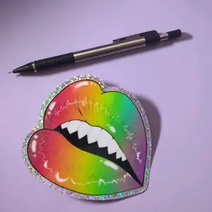 Rainbow Sticker Lips with Sparkle - Black Lips Stickers, 4X4 Dimensions, Stylish Design, Ideal for Personalizing Laptops & More - Decor vinyl sticker