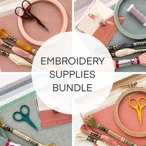 Embroidery Supplies BUNDLE, embroidery fabrics, hand embroidery kit craft supply needlepoint kit needlework craft diy cross embroidered denim Beginner's Easy art kit embroidery tool beginner Natural Linen