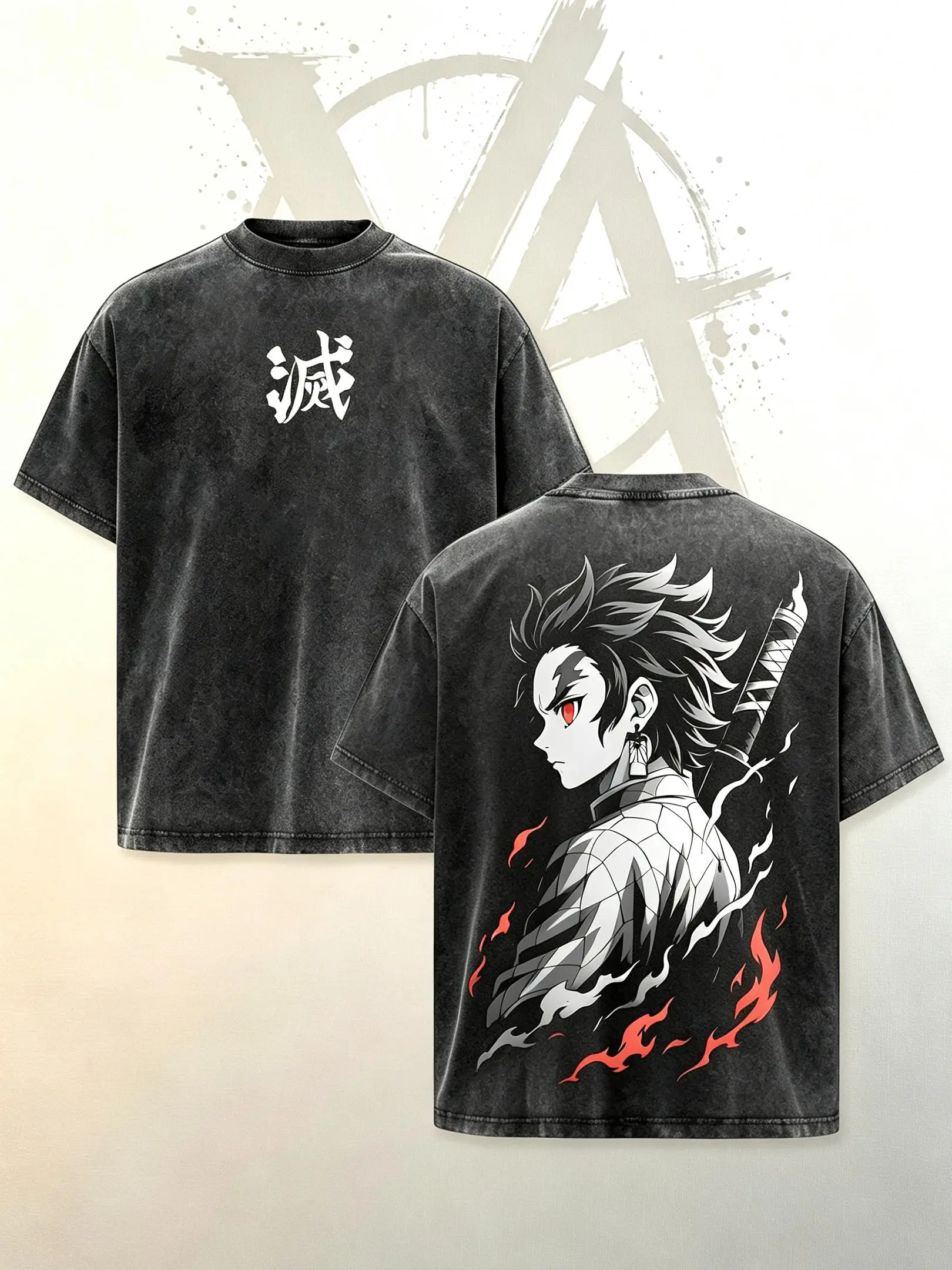 [AVT]Retro Limited Tanjiro T-Shirt - Demon Slayer Infinity Castle Arc Anime Graphic Tee Oversized Acid Washed Lightweight Cotton Men Shirts Anime Streetwear Casual Menswear Gift for Anime Fans Demon Slayer Merch,humor symbol tee,funny student shirts men