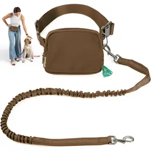 Hands Free Dog Leash with Dog Treat Pouch - Stylish & Trendy Waist Leash for Dog Walking - Wear Around the Waist or Crossbody - Durable & Detachable - Shock Absorbing - Waste Bag Dispenser