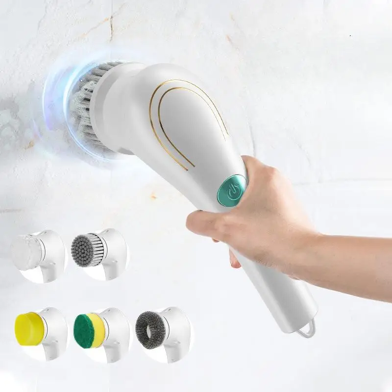 Electric Spin Scrubber, Cordless Rechargeable Handheld Cleaning Brush with 5 Brush Heads, Household Cleaning Tool for Bathroom Kitchen Wall